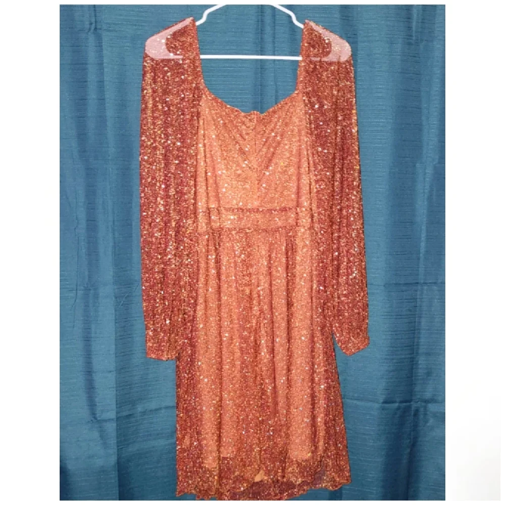 Shein Orange Glitter Evening Dress - Picture 3 of 4